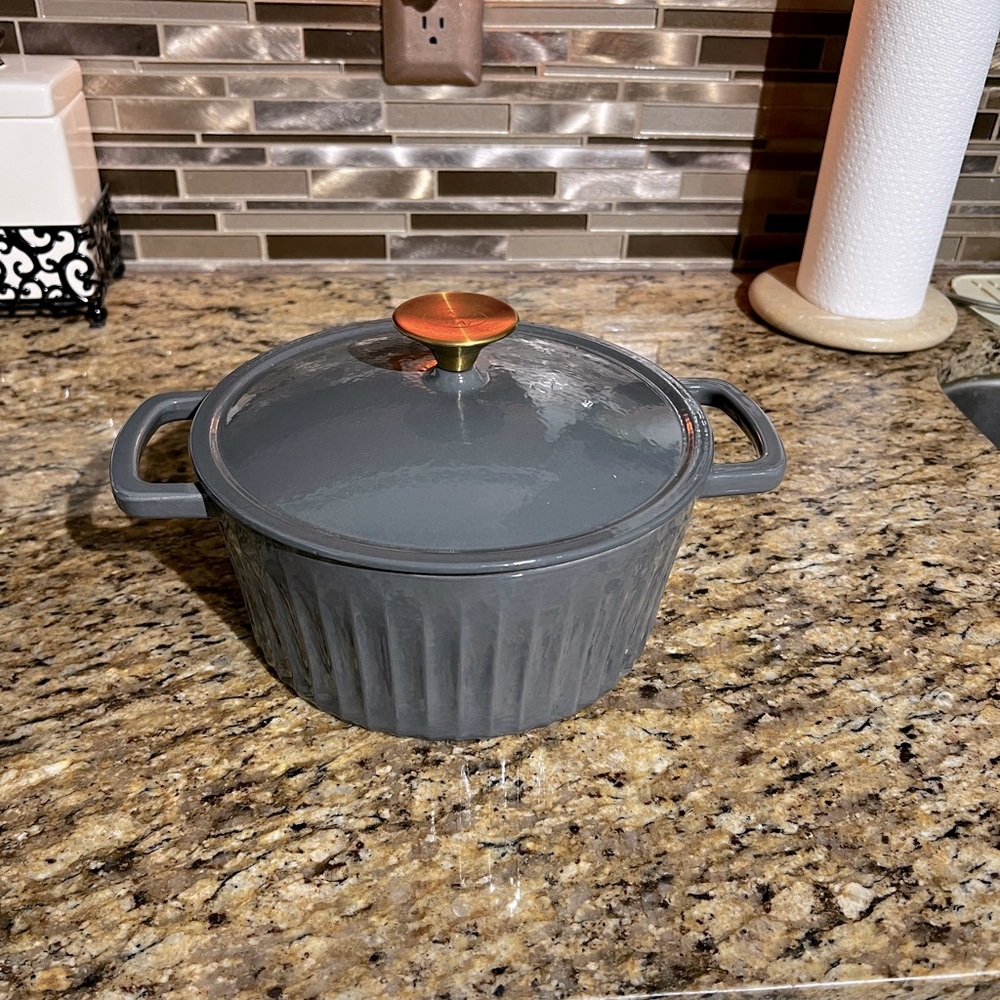 Gray Cast Iron Dutch Oven with Copper Knob